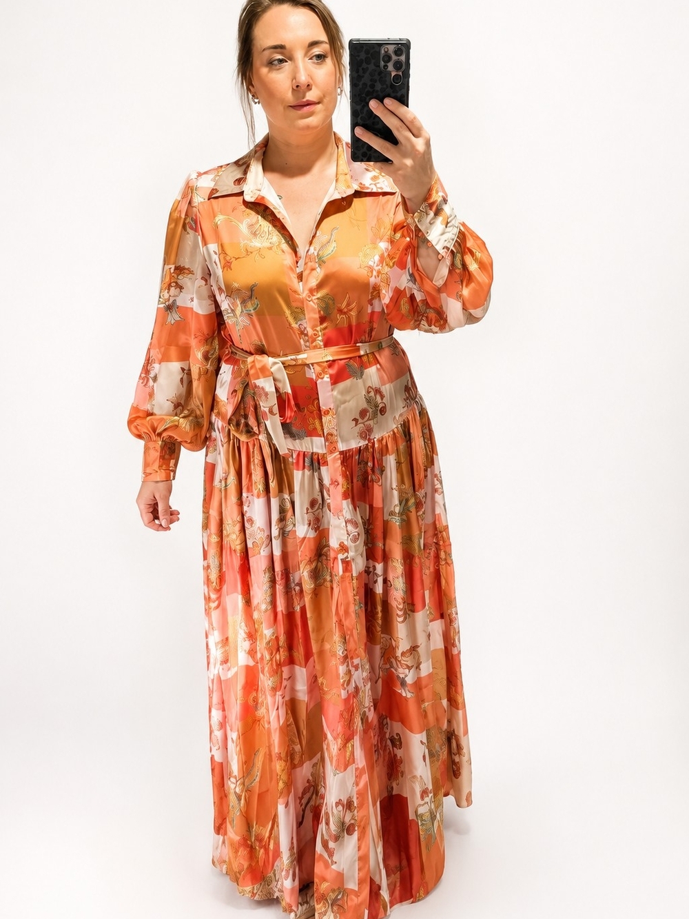 INA Satin Floral Coral Maxi with Self Tie